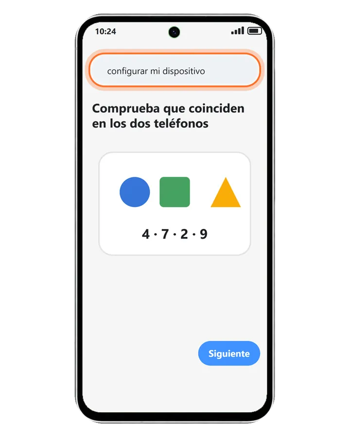Galaxy A56 5G como teléfono antiguo: la búsqueda configurar mi dispositivo y las formas y números que deben coincidir