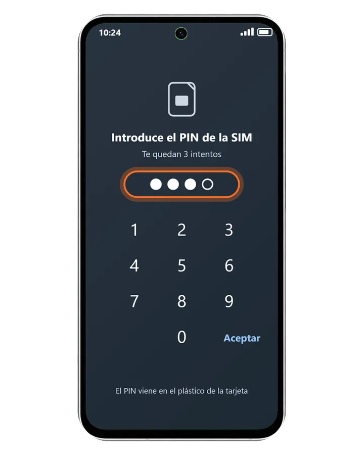 Galaxy A56 5G al encender con una SIM nueva: pide el PIN de la SIM, quedan 3 intentos y el teclado numérico