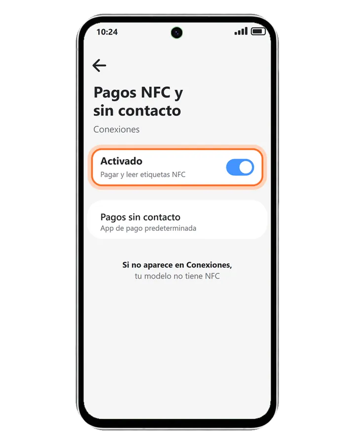 Galaxy A56 5G en Ajustes, Conexiones, Pagos NFC y sin contacto, con el NFC activado y marcado y Pagos sin contacto debajo