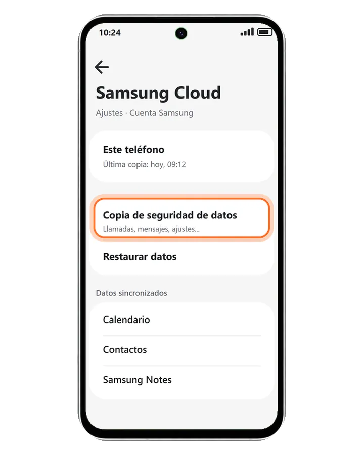Galaxy A56 5G en Samsung Cloud: Copia de seguridad de datos, Restaurar datos y los datos sincronizados
