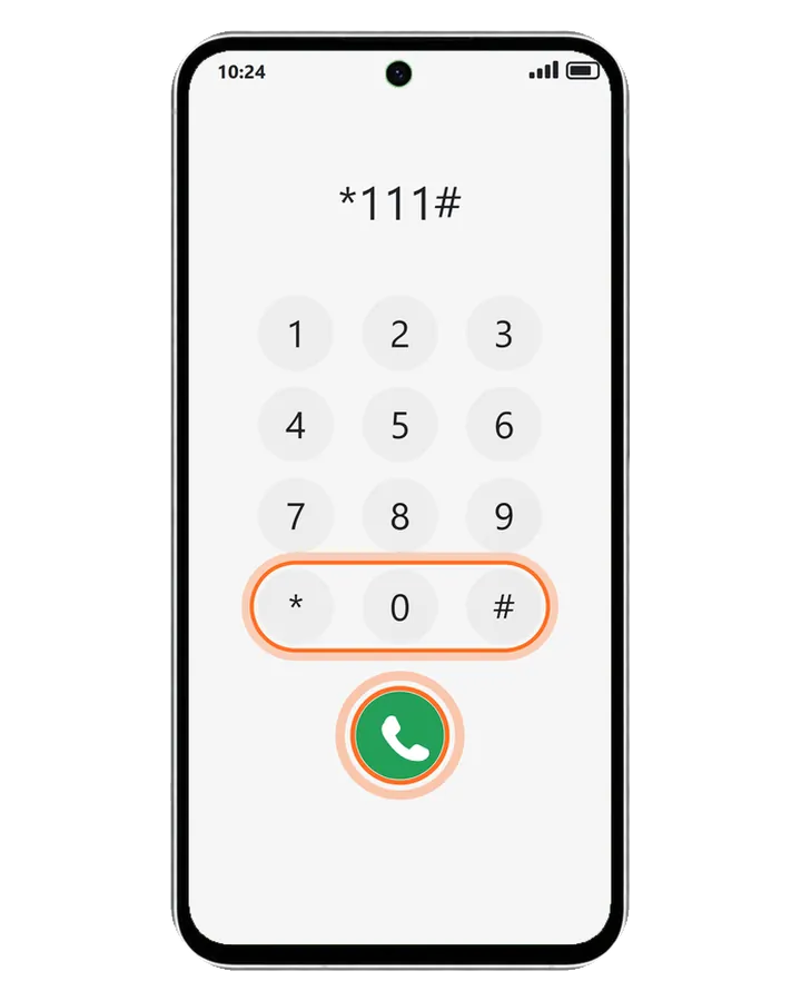 Galaxy A56 5G con el teclado de la app Teléfono: el código de saldo escrito con el asterisco y la almohadilla, y el botón de llamar marcado