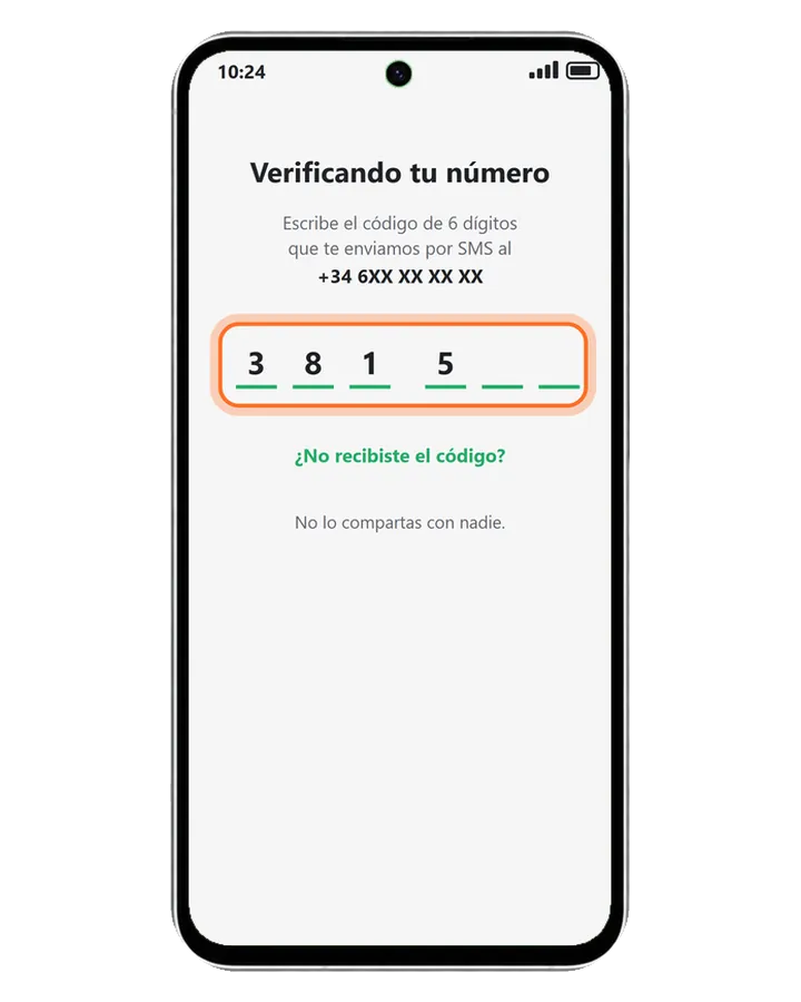Galaxy A56 5G en WhatsApp: Verificando tu número, con las casillas del código de 6 dígitos