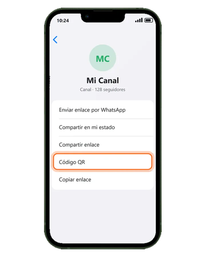 iPhone 13 en un canal de WhatsApp: enviar enlace, compartir en el estado, compartir enlace, código QR y copiar enlace