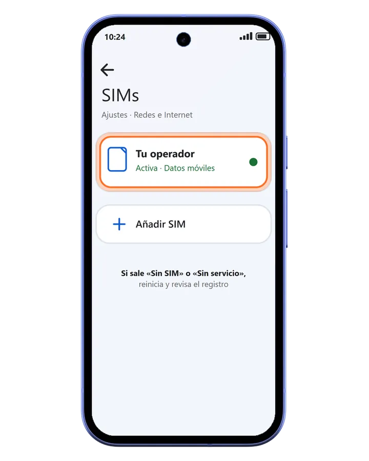 Pixel 10a en Ajustes, Redes e Internet, SIMs: la tarjeta del operador aparece activa con los datos móviles
