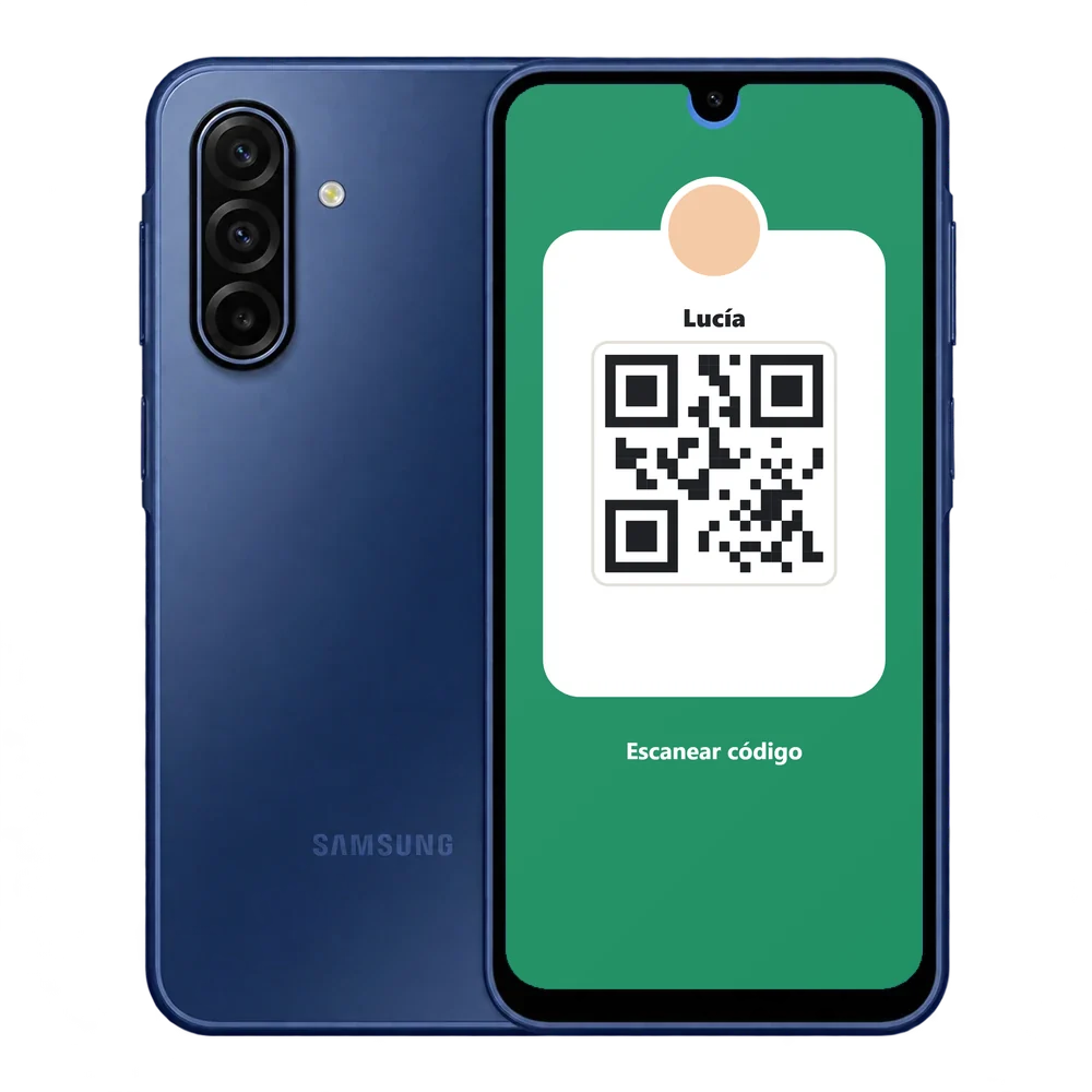 Samsung Galaxy A17 5G con el código QR de WhatsApp de un contacto en pantalla