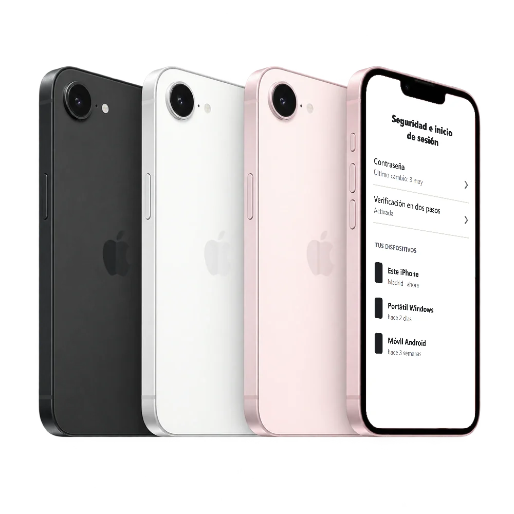 iPhone 17e con Seguridad e inicio de sesión de Google y la lista Tus dispositivos