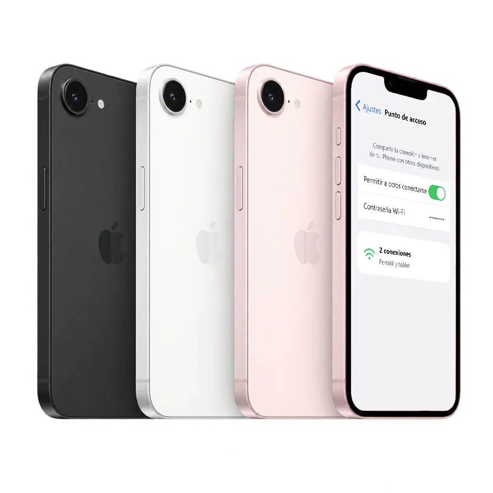 iPhone 17e con los ajustes de Punto de acceso personal activados y dos aparatos conectados