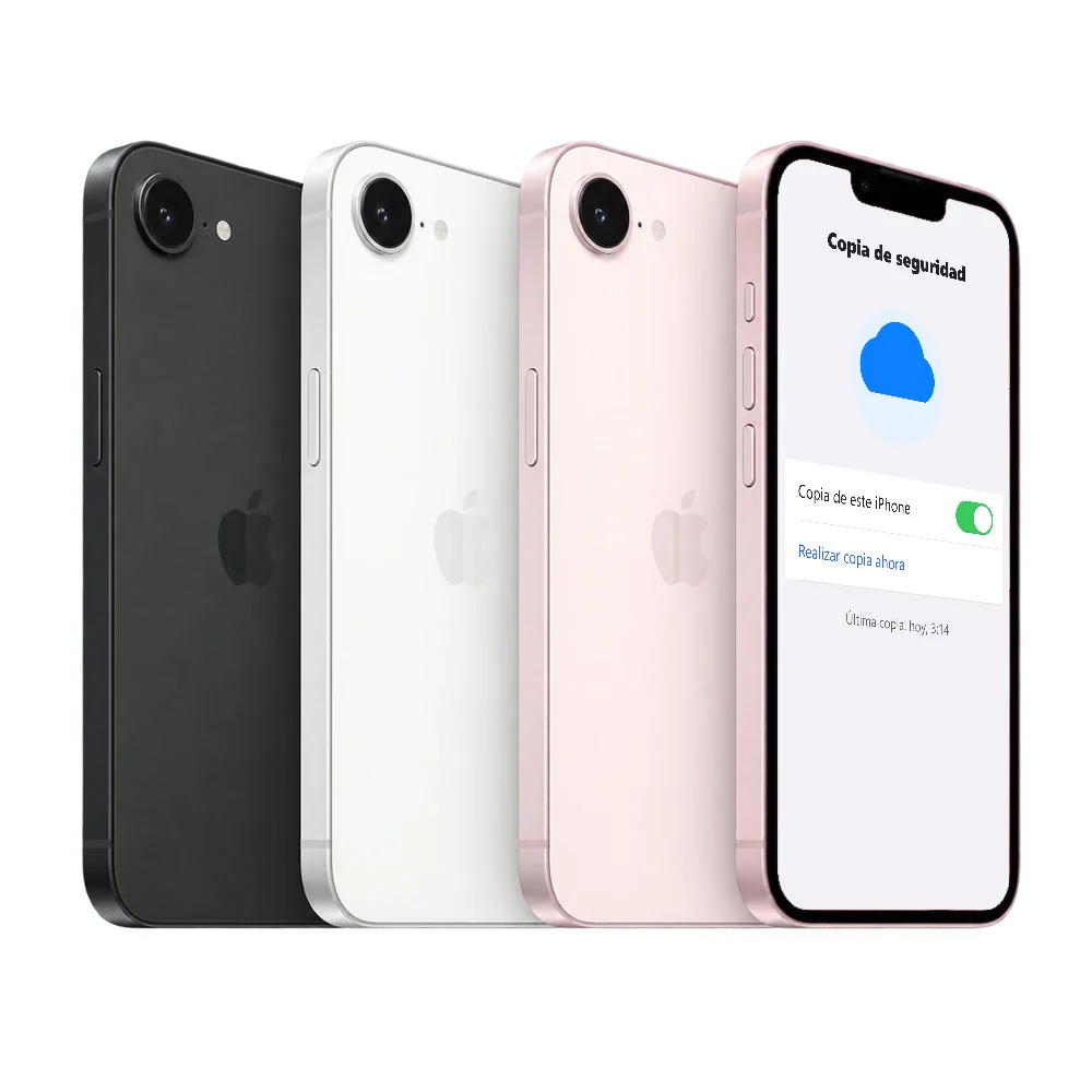 iPhone 17e con la pantalla de copia de seguridad de iCloud activada
