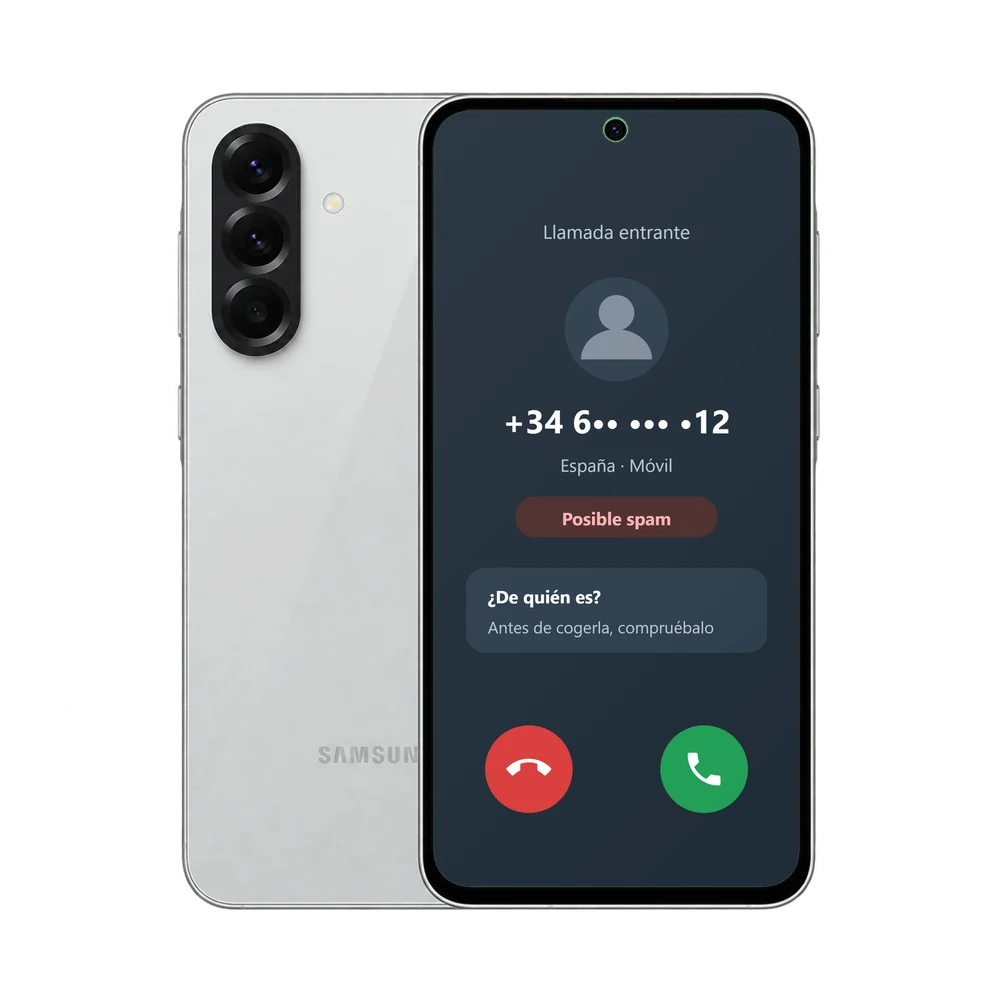 Samsung Galaxy A56 5G recibiendo una llamada de un móvil desconocido marcada como posible spam