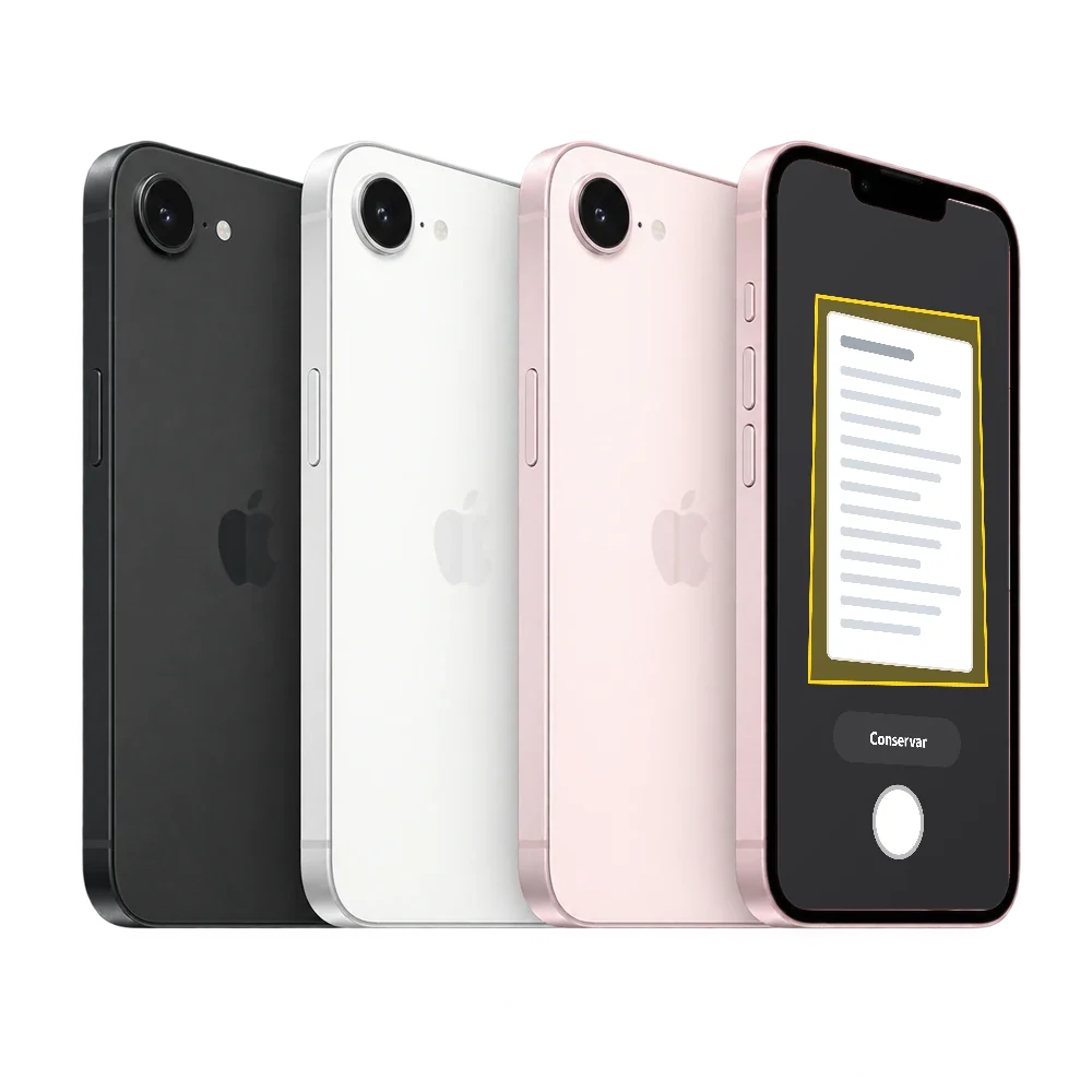 iPhone 17e escaneando un documento con el contorno amarillo que marca el recorte y el botón Conservar