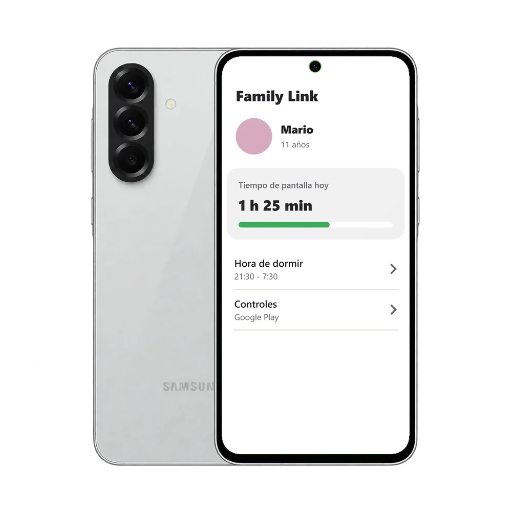 Samsung Galaxy A56 5G con la app Family Link: tiempo de pantalla de un niño y sus controles