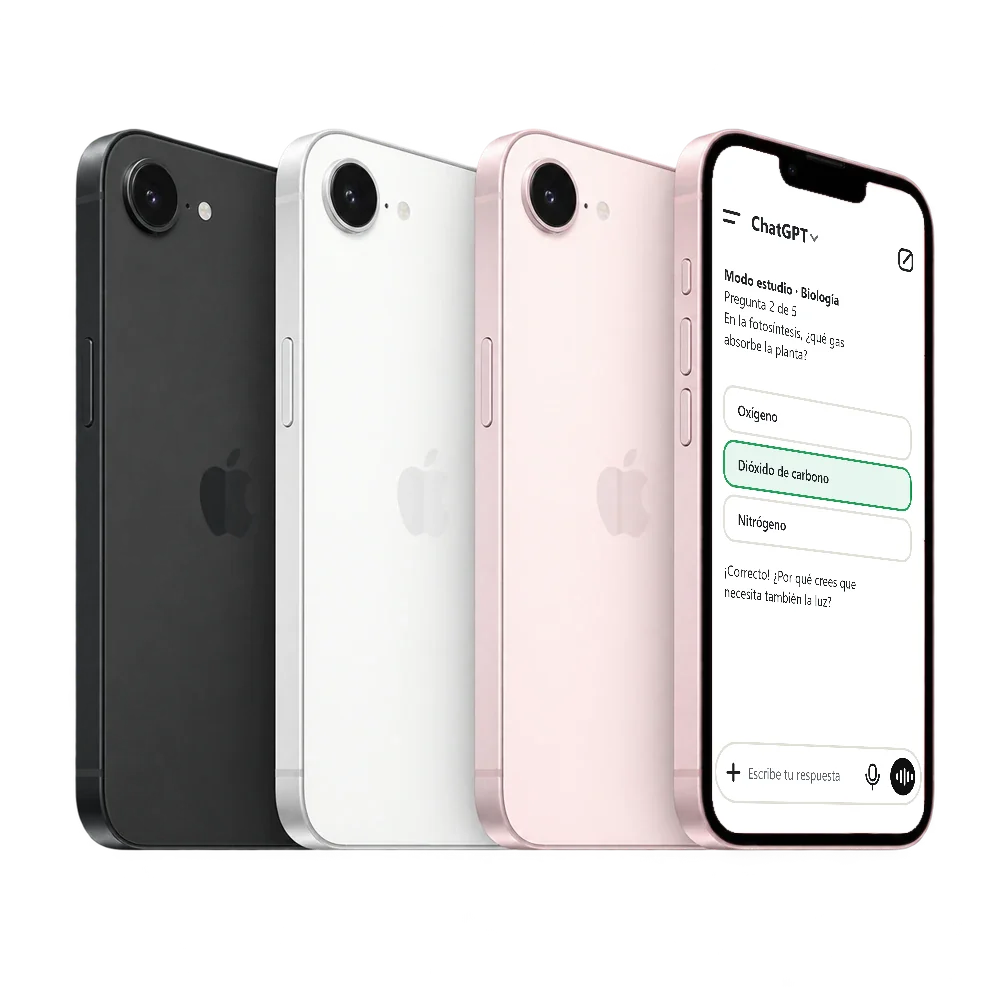 iPhone 17e con ChatGPT en modo estudio haciendo una pregunta tipo test de biología