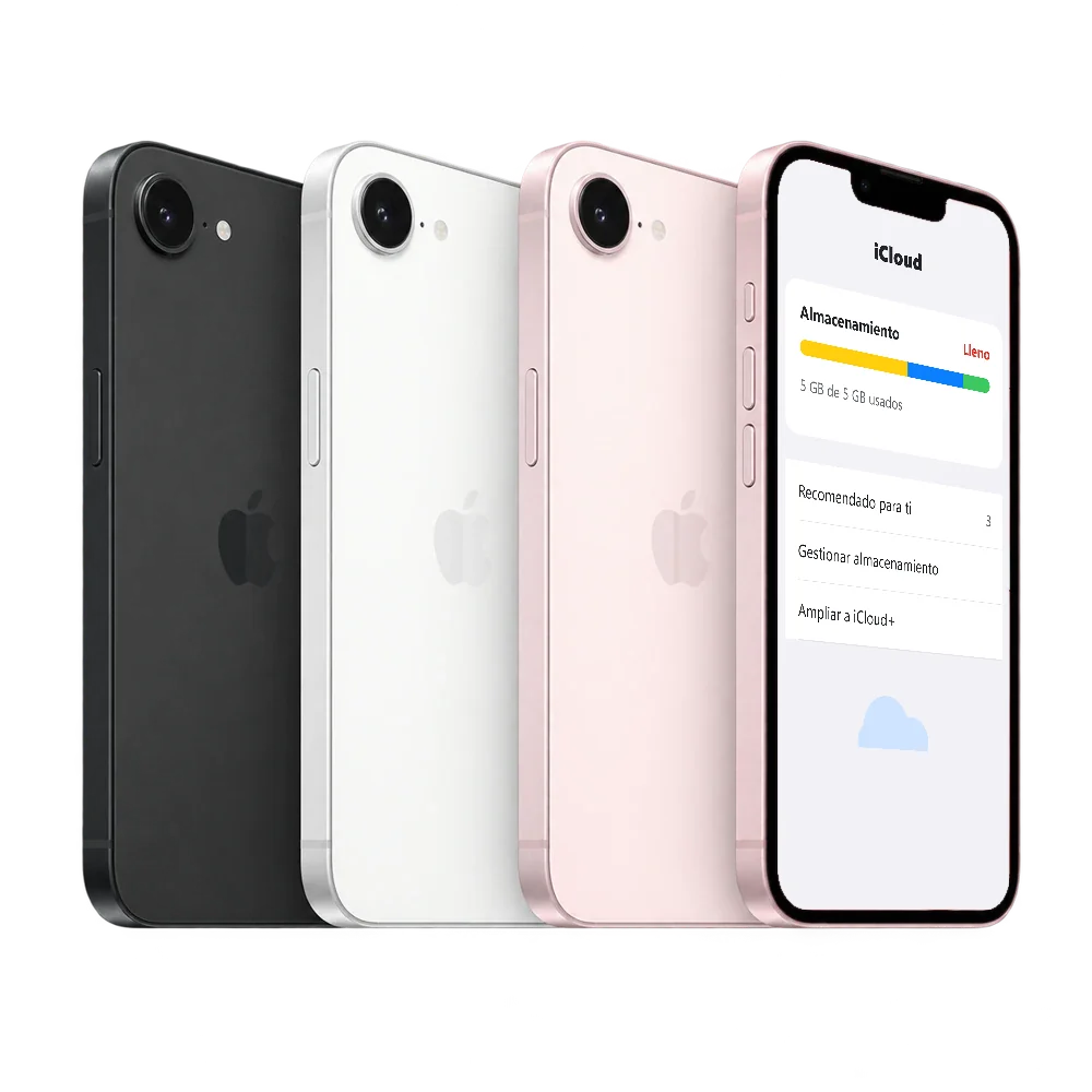 iPhone 17e con los ajustes de iCloud: almacenamiento lleno, 5 GB de 5 GB