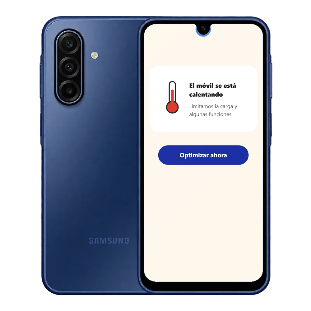 Samsung Galaxy A17 5G con el aviso de que el móvil se está calentando