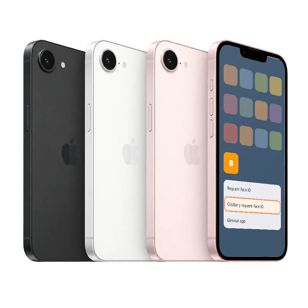 iPhone 17e con el menú de una app y la opción Ocultar y requerir Face ID