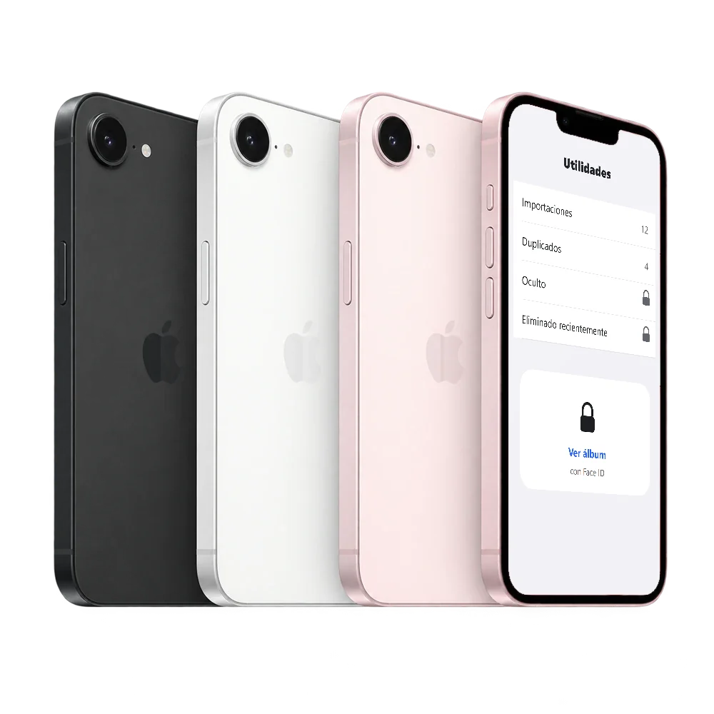 iPhone 17e con Utilidades de Fotos y el álbum Oculto protegido con Face ID