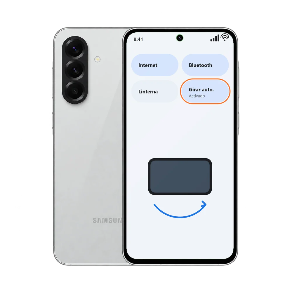 Samsung Galaxy A56 5G con los ajustes rápidos y Girar automáticamente activado