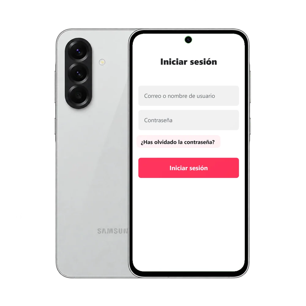 Samsung Galaxy A56 5G con el inicio de sesión de TikTok y el enlace ¿Has olvidado la contraseña?