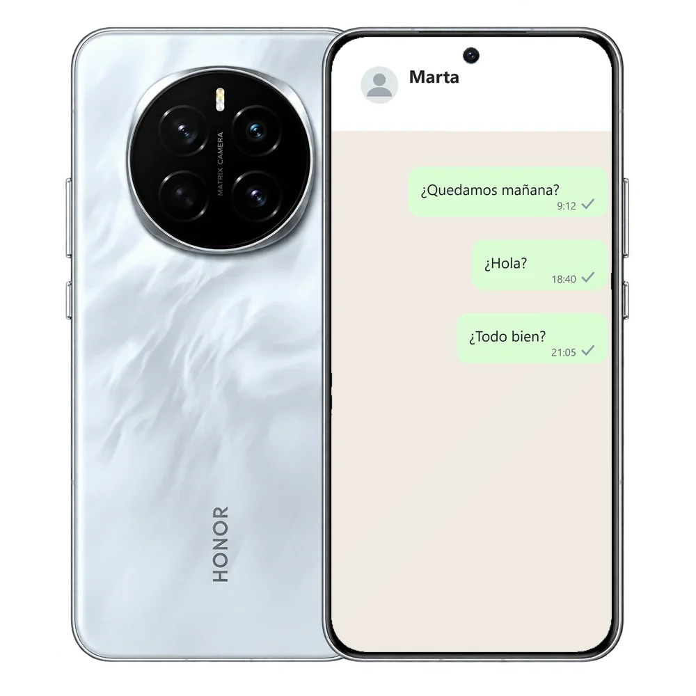 HONOR Magic7 con un chat de WhatsApp en el que todos los mensajes se quedan en un solo tic gris