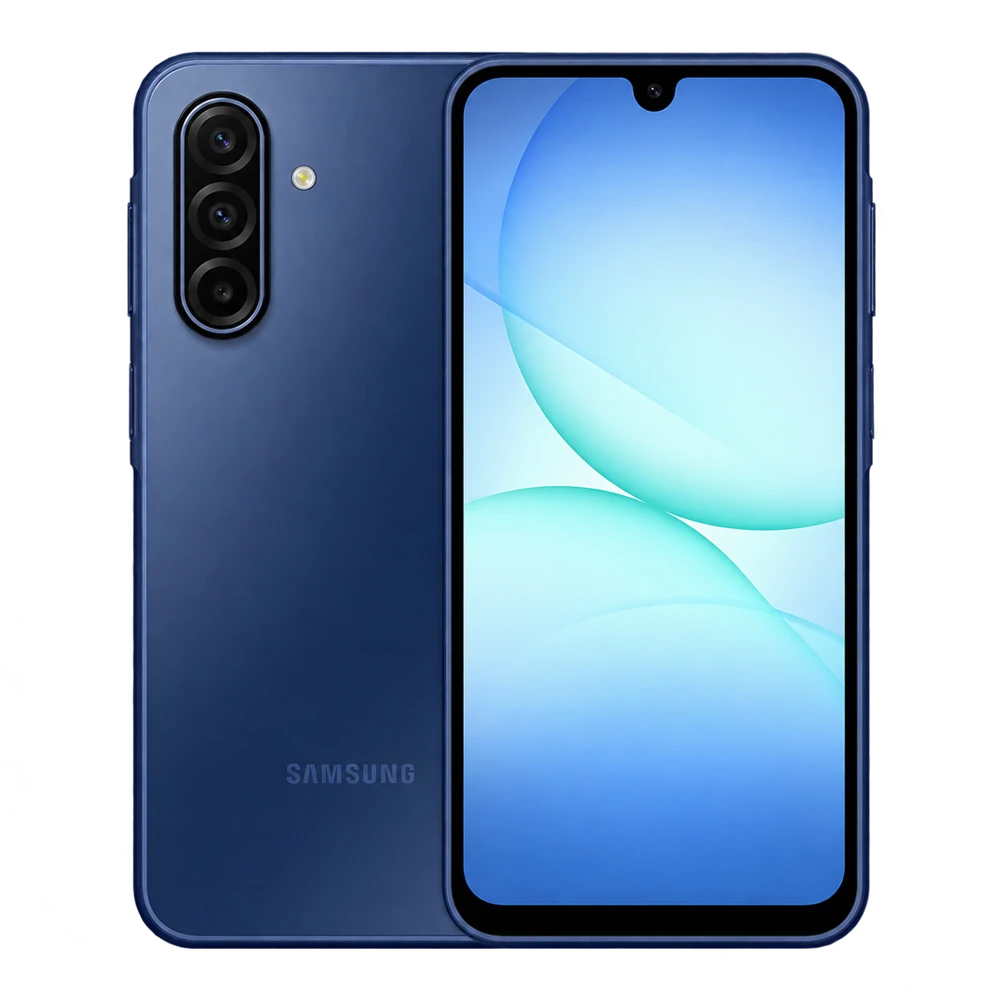 Samsung Galaxy A17 5G azul, visto de frente y por detrás