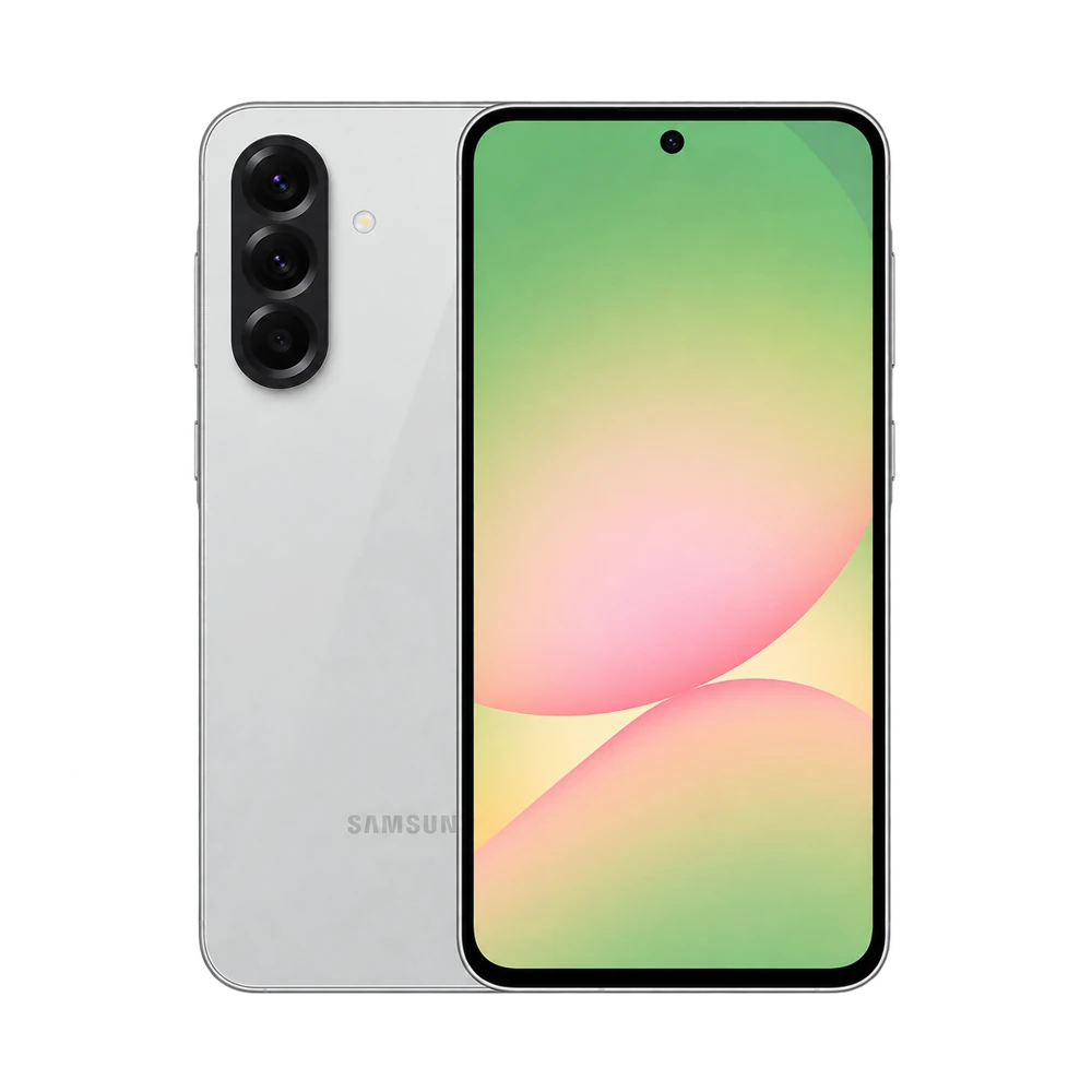 Samsung Galaxy A56 5G gris visto de frente y por detrás