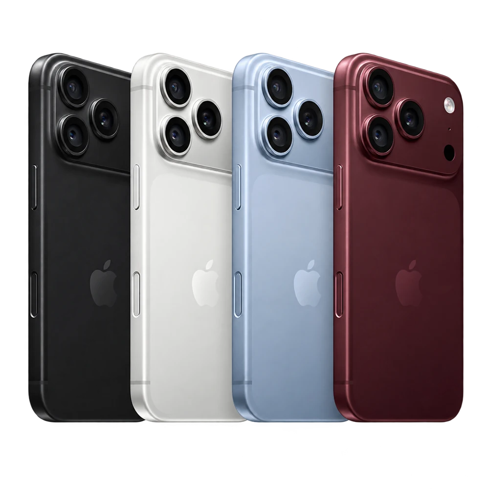 iPhone 18 Pro en colores negro, plata, glaciar y burdeos vistos por detrás